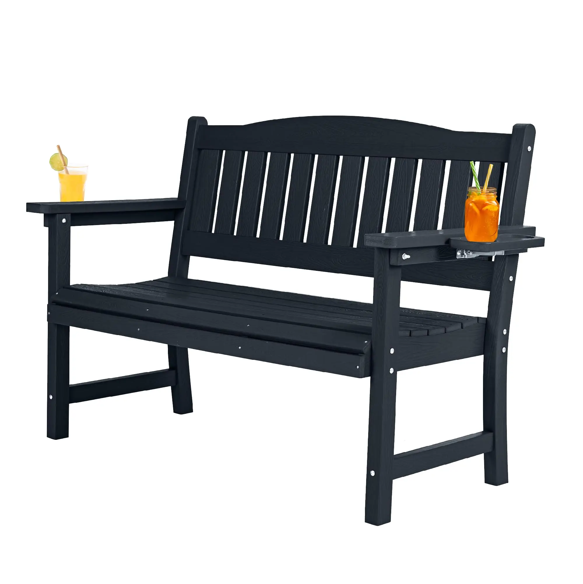 2-Person HIPS Outdoor Bench, Weatherproof Garden Bench with 800 lbs Weight Capacity, Artificial Wood Grains, Never Rot