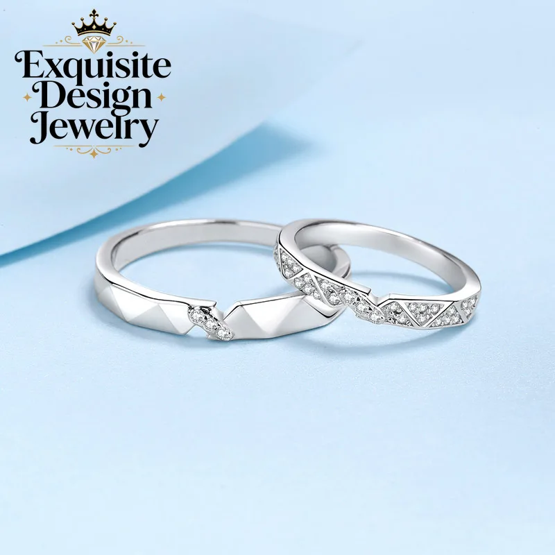 

Classic White Gold Women & Men Couple Rings, Unisex 0.048 Carat Moissanite Diamond Lovers Wedding Band Girl Valentine's Day Gift