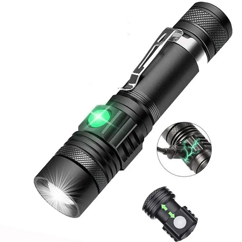 Telescopic Zoom LED Strong Light Long Shot Bright Tactical Military Rechargeable LED Waterproof Flashlight Flash Light