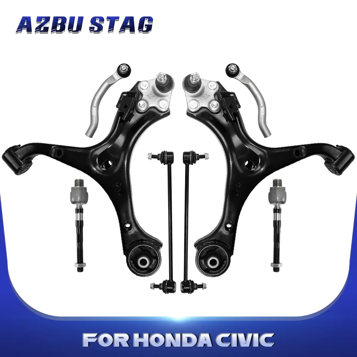 

AzbuStag Front Lower Control Arm Tie Rod End Ball Joint 8Pcs Left Right Suspension for Honda Civic 2013 2014 2015 53540TR0A01