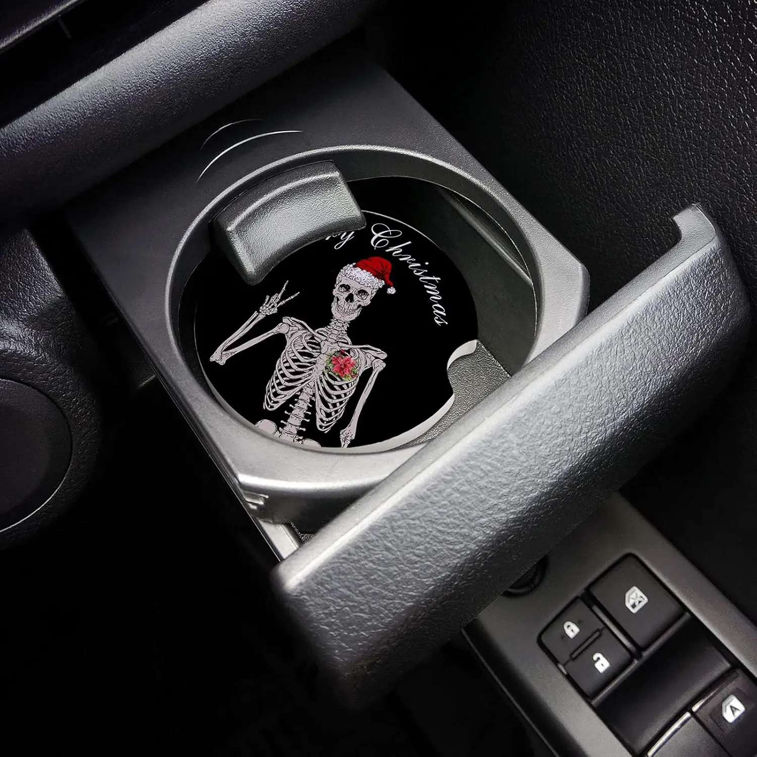 قبعة عيد الميلاد المضحكة، حاملات أكواب هيكل جمجمة، قواعد أكواب للسيارة للنساء/الرجال - عبوة من قواعد أكواب المشروبات المصنوعة من حجر السيراميك الماص