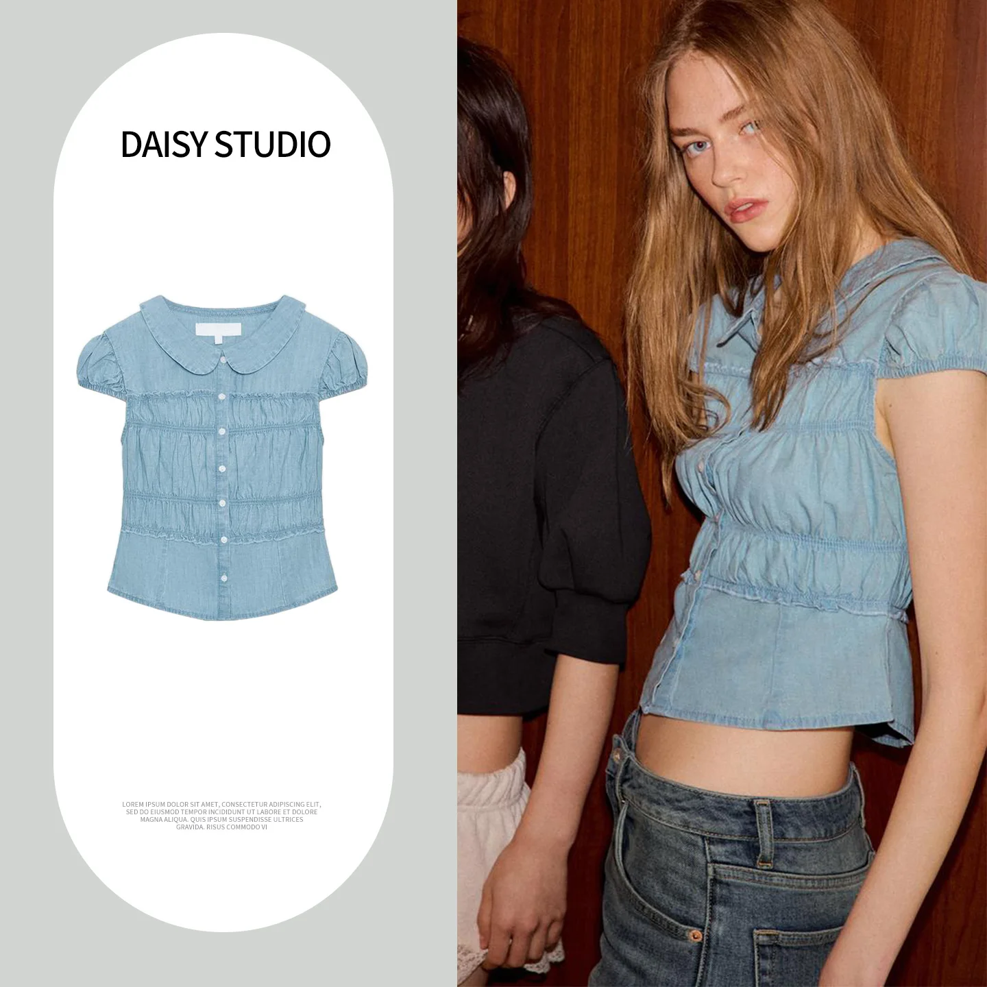 

Spring New Sweet Sle Women's irt Bubble ort Sve Pleated Flip Collar irt Comfortable Breathable Polyester Fiber