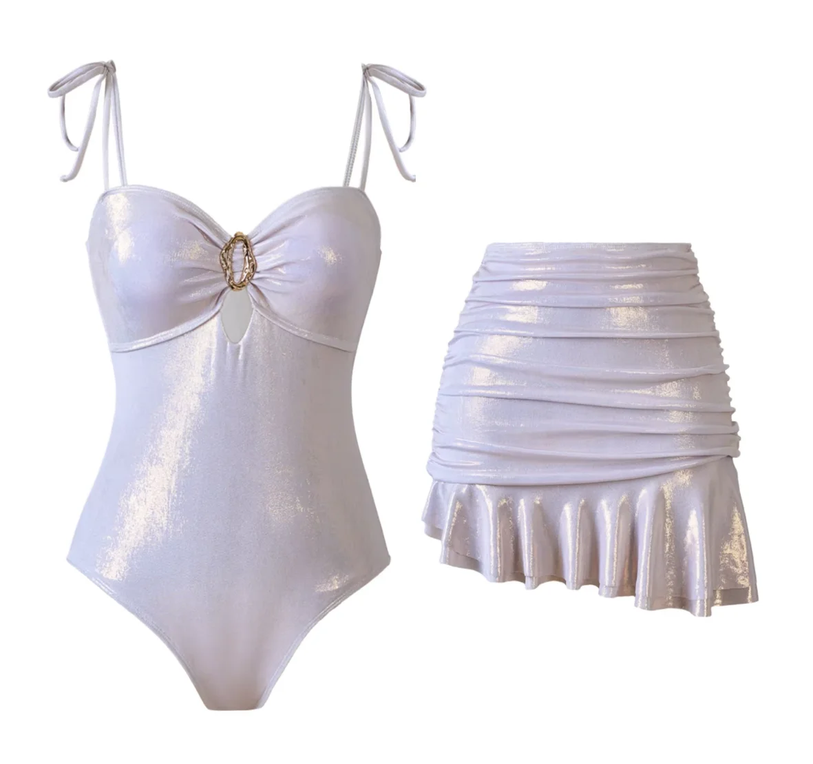 

A New Sexy Close-fitting and Fashionable One-piece Swimsuit Set with a Light Skirt