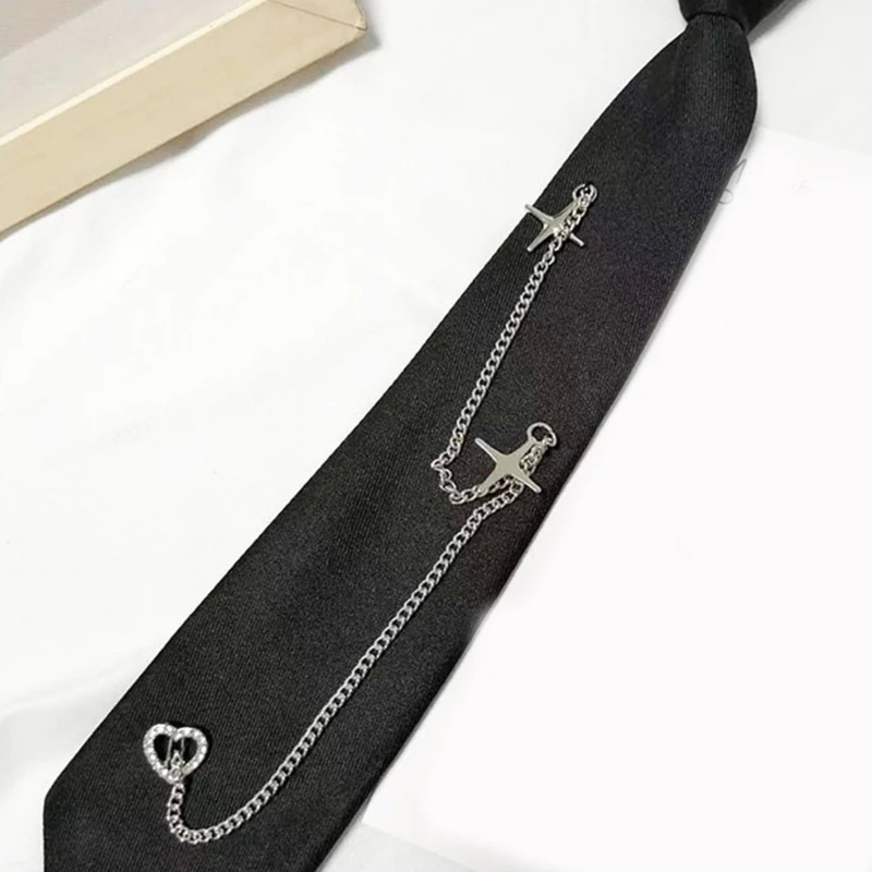 Crosses Heart Chain Necktie Campus Uniform Pre Tied Tie for Teens Boys and Girls Dropshipping