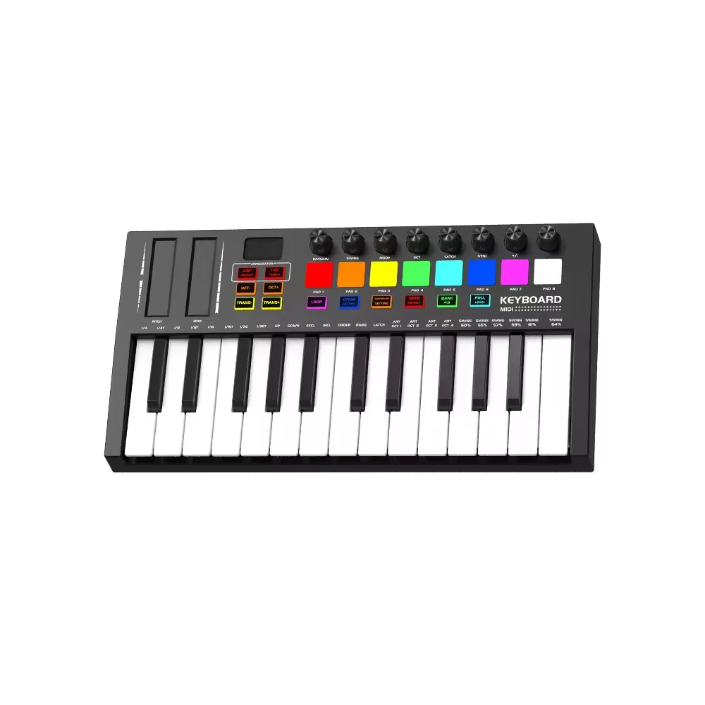 

2025 25 Key MIDI Keyboard With Strike Pad Professional Electronic Music MIDI Controller Smart Portable Arranger Pad Keyboard