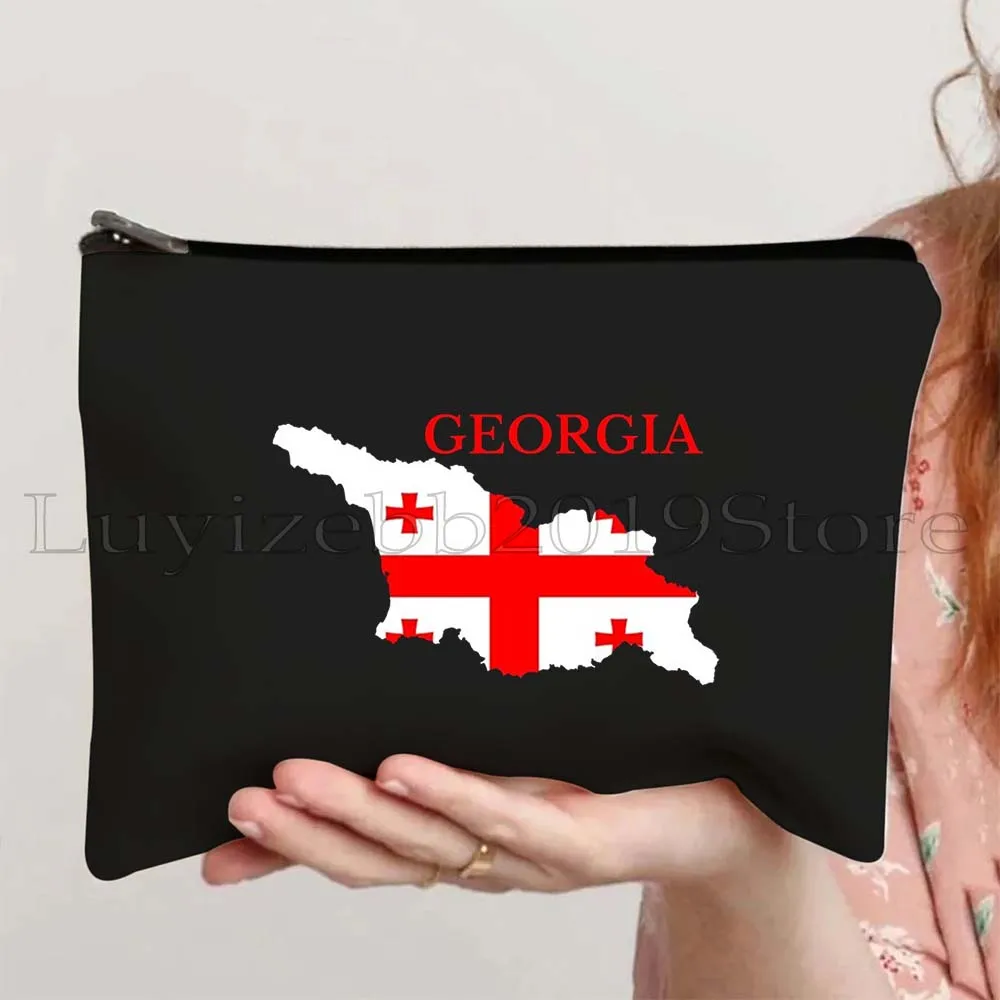 

Tbilisi Georgian Flag Georgia Country Map Coat of Arms Kazbegi Borjomi Heart Gifts Cosmetic Makeup Toilet Bag Pencil Case Pouch