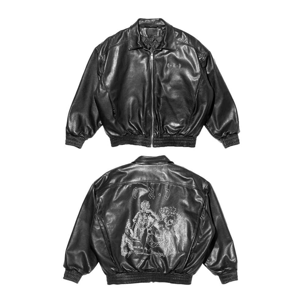 الشتاء الشارع الشهير ملابس خمر الرجال سستة التطريز سترات من الجلد الشارع نمط الهيب هوب معاطف جلدية القطن الثقيل عادية #2