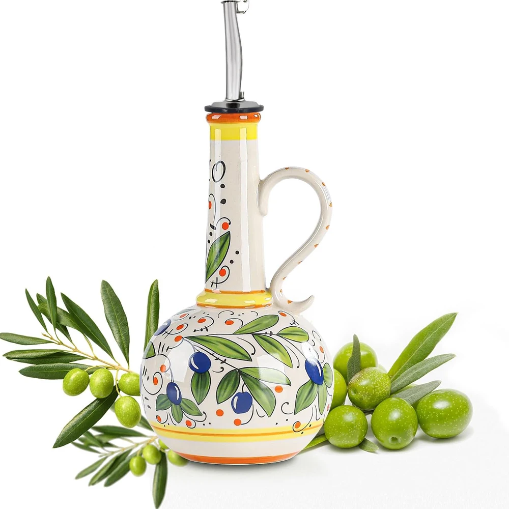 18 oz Ceramic Olive Oil Dispenser Bottle for Kitchen, Large Capacity Oli and Vinegar Cruet with Stainless Steel Spout, 540ml