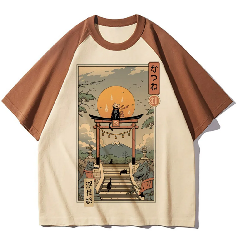 Camiseta con estampado de gato para mujer, ropa de calle Y2K, harajuku japonés, ropa de anime