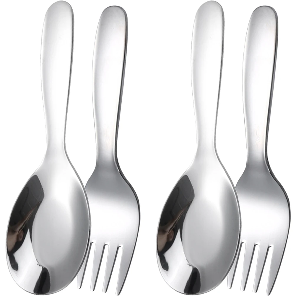 

4pcs Stainless Steel Spoon Fork Set Large Table Cutlery Silver Metal Child 304Grade Practical Kitchen Tool Baby Feeding Utensils