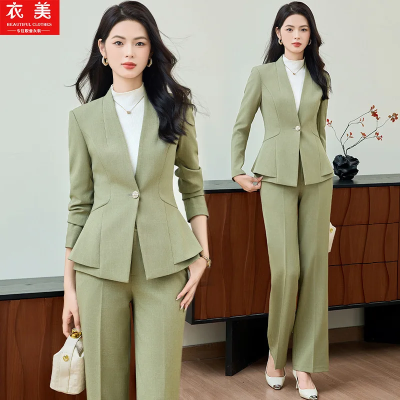 

Высококачественный модный женский пиджак без воротника, профессиональная деловая официальная рабочая одежда с оборками, закрывающая талию