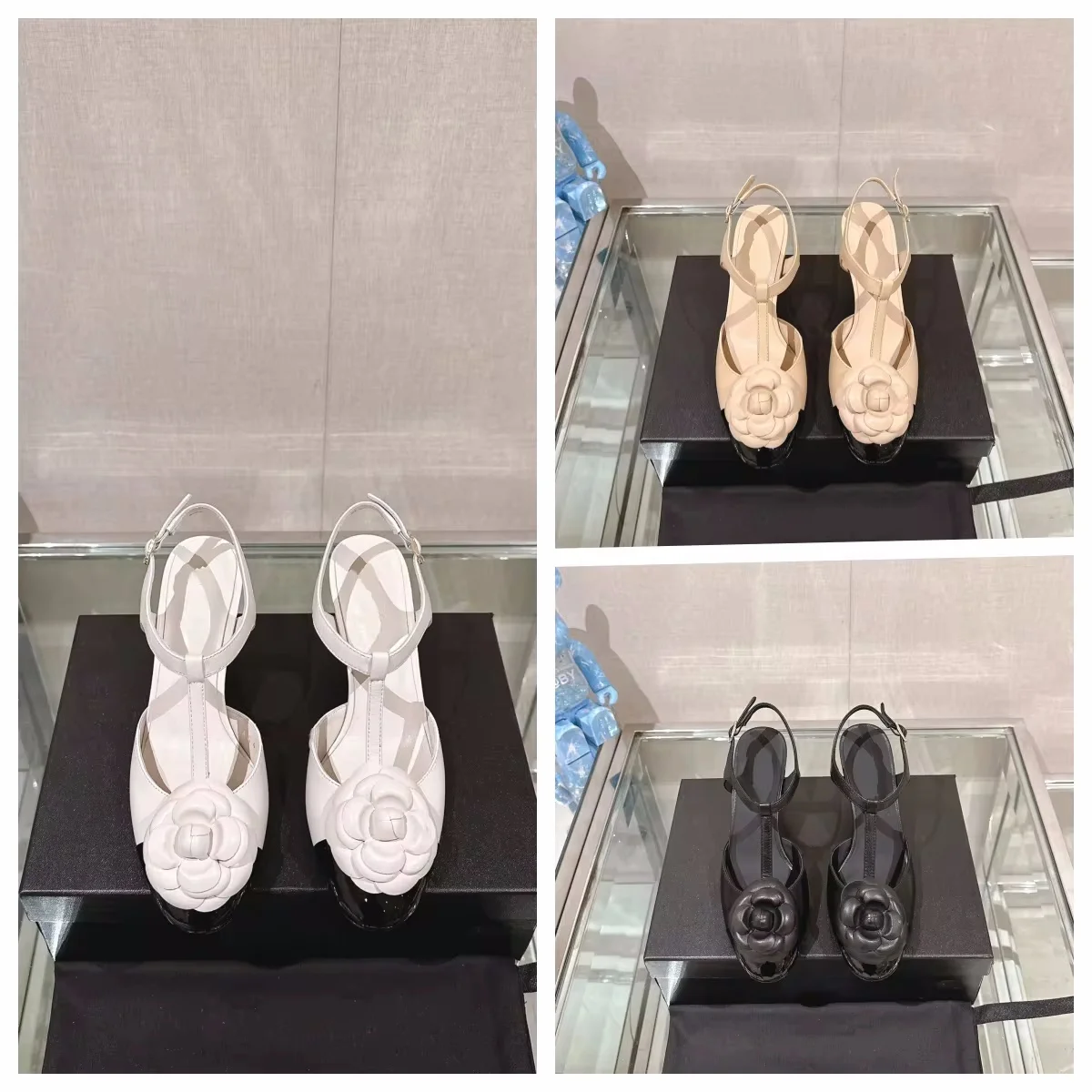 Small perfume style Baotou sandals female summer new leather camellia a word buckle with thick with fashion tide single shoes