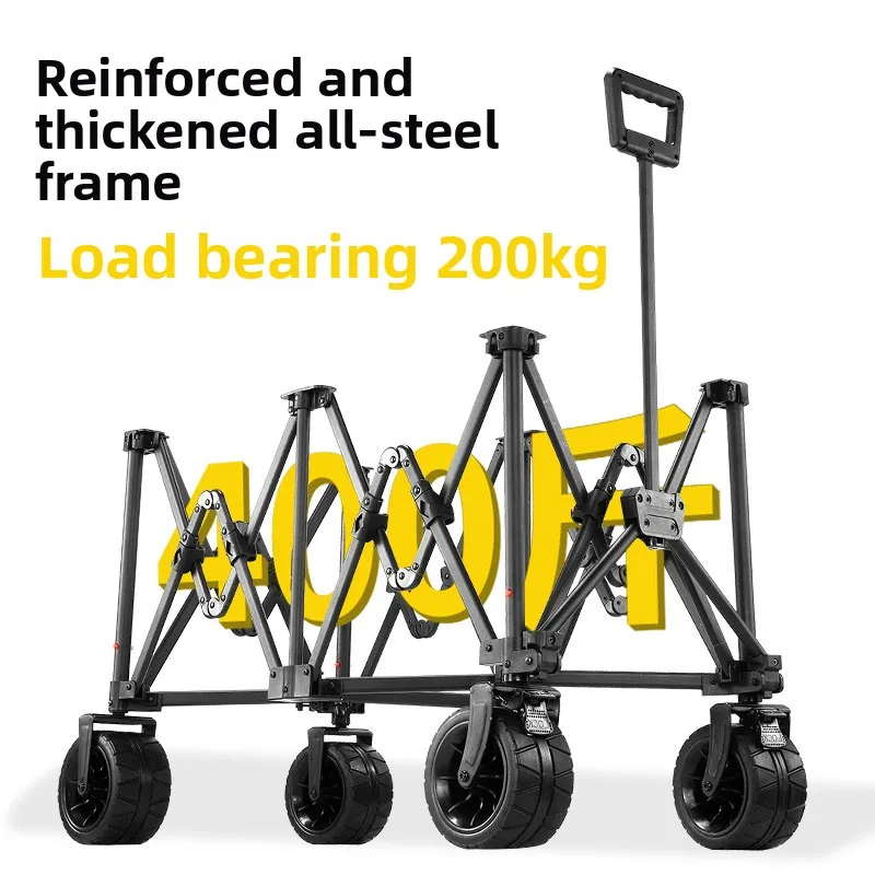 Large‑Capacity Collapsible Camping Wagon, Portable Folding Hand Cart For Picnic Outdoor Vendor Hauling
