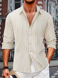 Fall men's British casual fashion jacquard check lapel button resort style slim-fit long-sleeved shirt street wear
