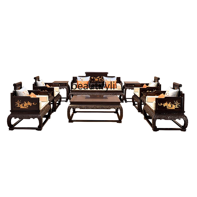 Book Rosewood Sofa Combination Living Room New Chinese Style Full Set Carved Chinese Style Purple Sandalwood Furniture