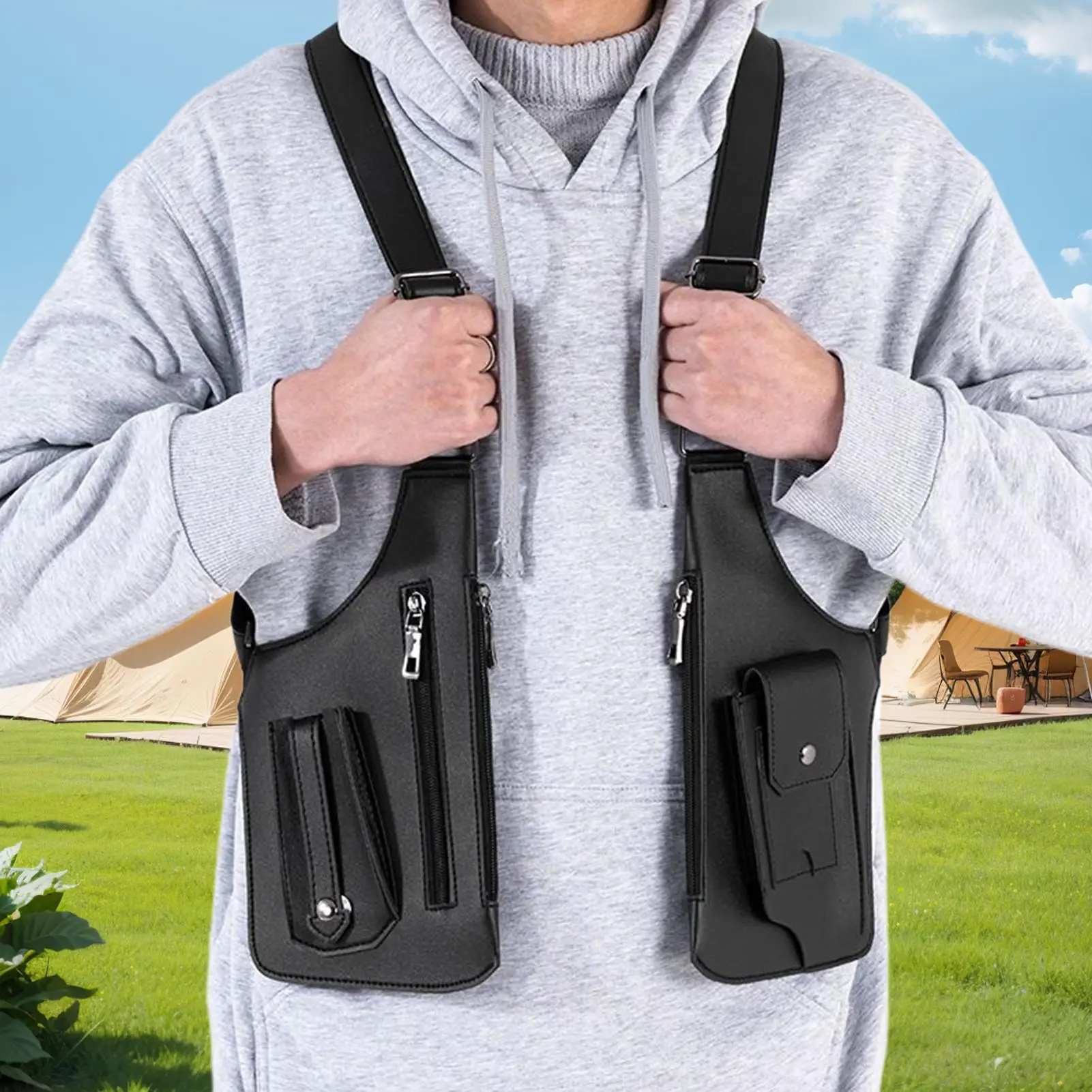 

Anti-Theft Underarm Shoulder Bag for Men Waterproof Vest Style Chest Pack with Multiple Pockets Adjustable Travel Phone Holder
