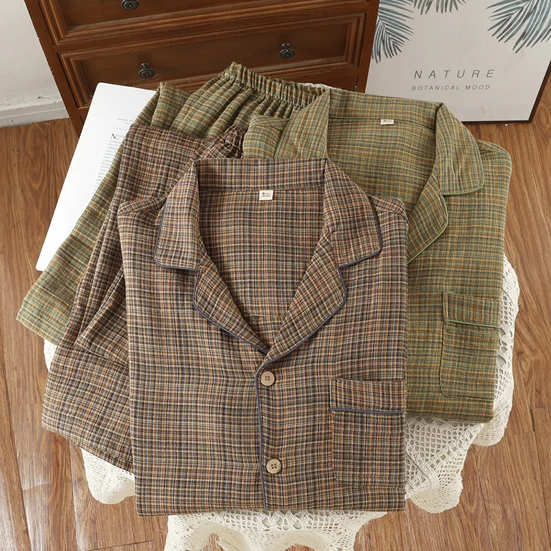 Cotton Long Sleeve Pajamas Male Sleep Set Autumn Winter Home Clothes Men's Sleepwaer Plaid Design Home Clothing Nightwear