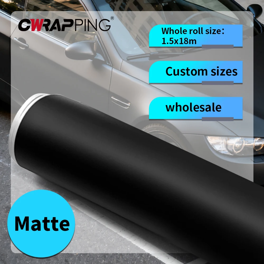 Vinyl Wrap Matt Black Car Films Decal Roll with Bubble Free Air Release Sheet Motorcycle Self Adhesive DIY Decor Accessories