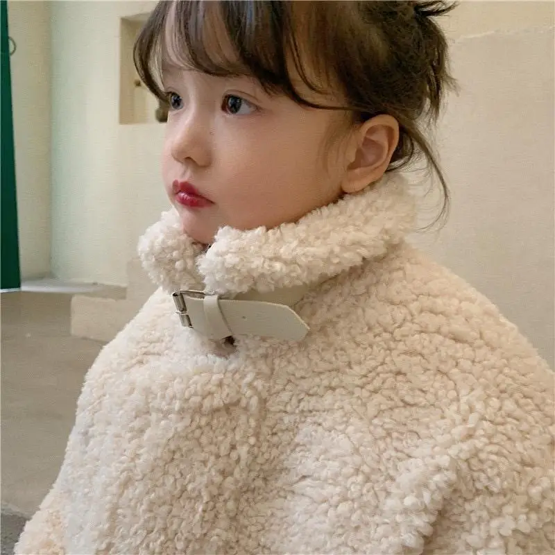 Girls Lamb Hair Coat Fashion Thickened Autumn and Winter Plush High Collar Warm Baby Korean Children Clothing