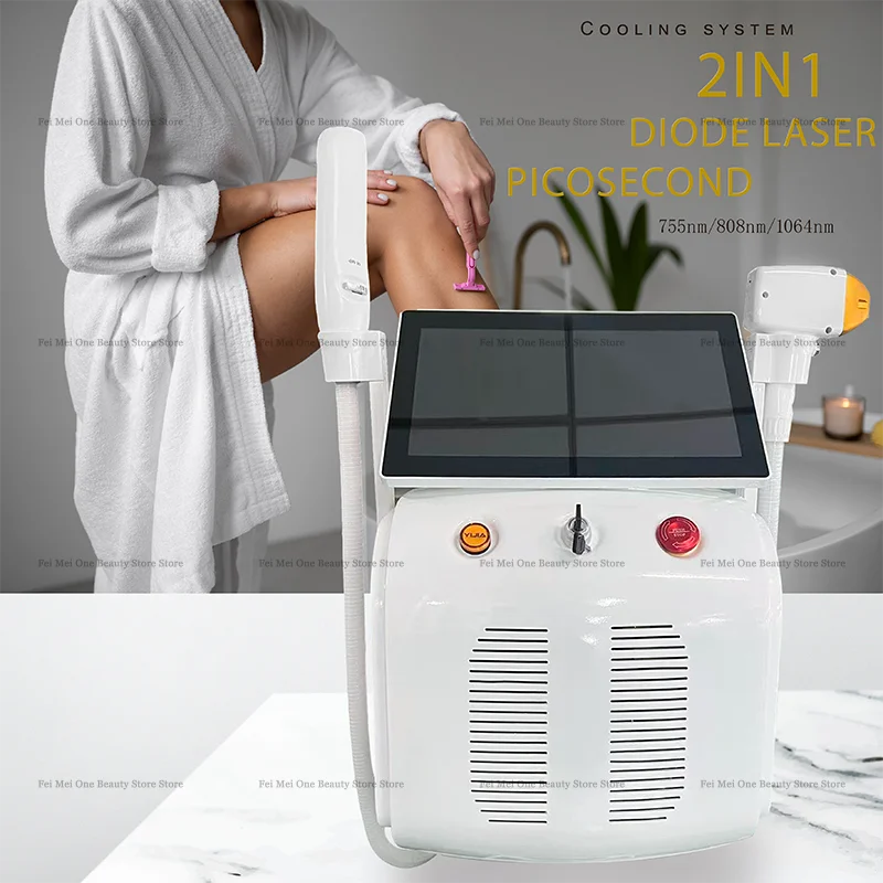 

2 в 1 Титановый лед 4000 Вт Диод 755 808 940 1064 нм 4 длины волны Лазер ND: YAG Машина Безболезненная машина для удаления волос 2026