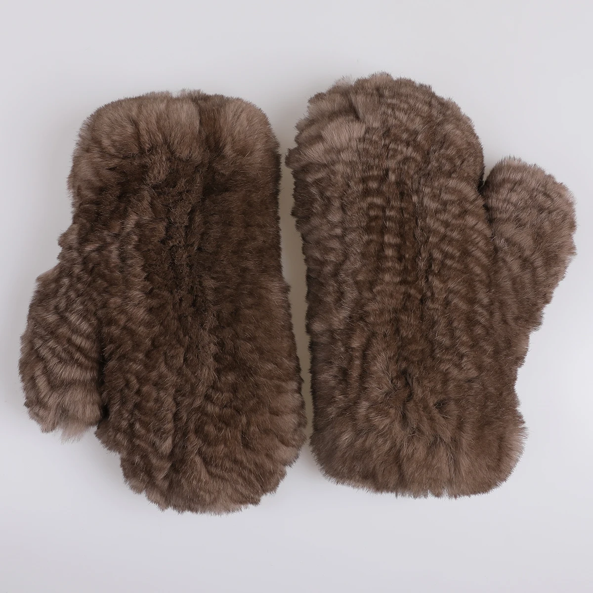 Luxury Women's Genuine Rex Rabbit Fur Knitted Mittens Soft Winter Cold Weather Gloves
