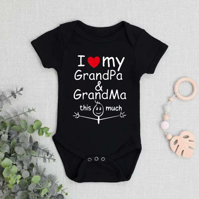 I Love My Grandpa & Grandma This Much Funny Printed Baby Bodysuit Jumpsuit Clothes Toddler Boy Girl Short Sleeve Outfits