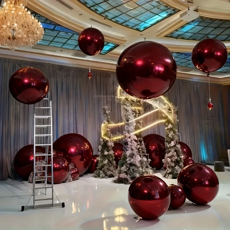 4pcs Burgundy Balloons (10-32")  Stand. No Helium Needed. Reusable Reflective Sphere for Xmas, Wedding, Birthday, Garden Party - view 5