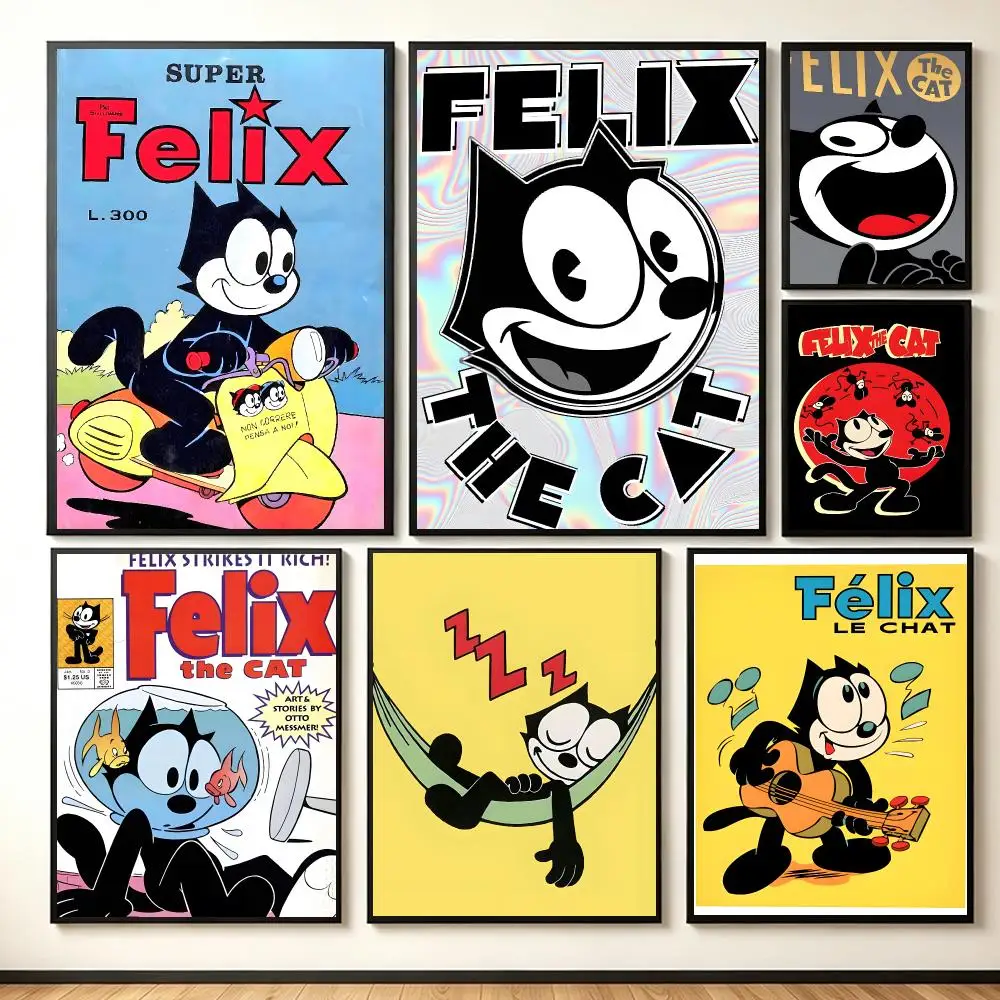 Vintage Cartoon F-Felix the Cat Poster Lightweight Self‑Adhesive PP Wall Decal for Study Living Room Bedroom Decor Gift