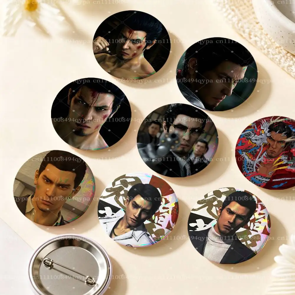 Kiryu L-Like A Dragon Yakuza Button Supplies Round Badge Pins Clothes Decor Includes Metal Pin Back Cover Metal Cover Laser Film