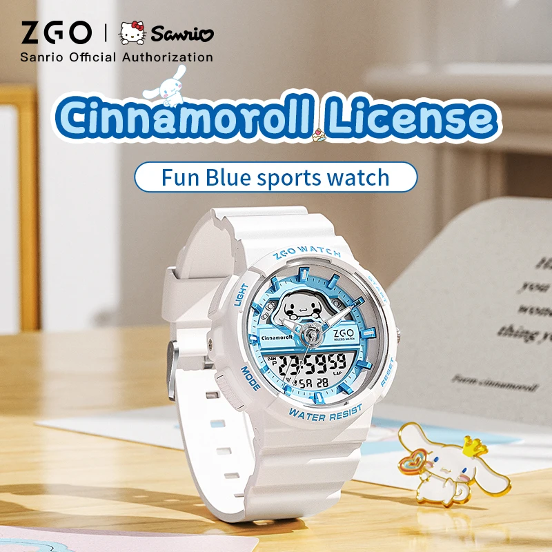 Original ZGO x Sanrio Cinnamoroll Quartz Electronic Watch Sports Wristwatch 50M Waterproof Date Display Chronograph for Gift 863