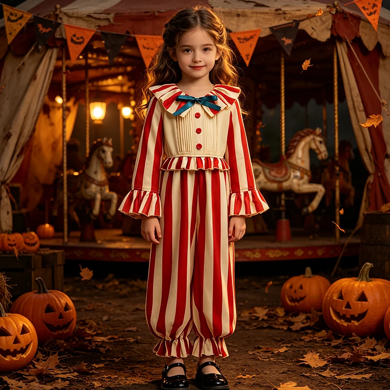 Carnival Party Kids Clown Cosplay Costume Cornfield Horror Movie Joker Jumpsuit Halloween Costume Stage Performance Dress Up
