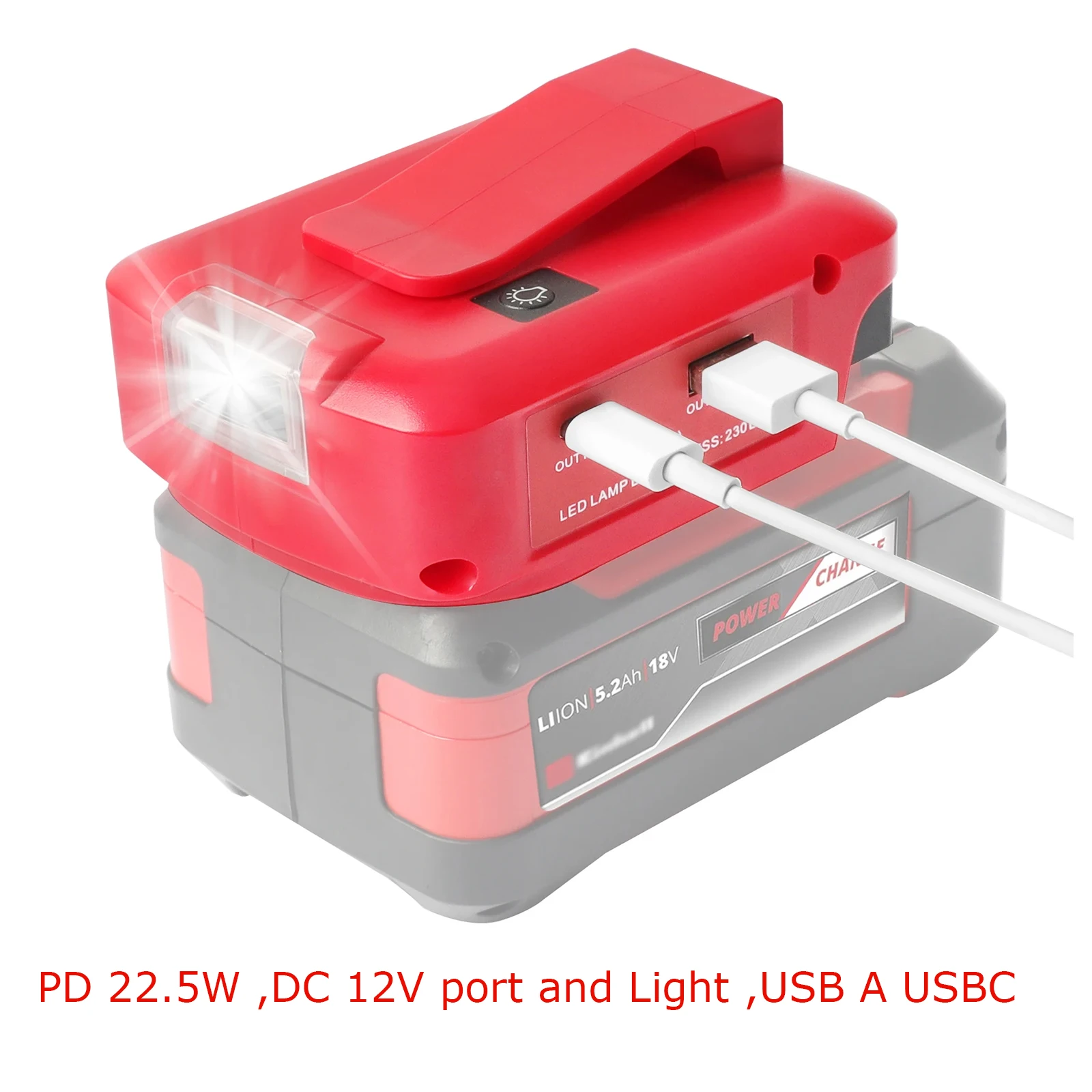 Adaptor For Einhell 18V Battery to Dual USB USB C PD 22.5W QC3.0  charger port and DIY DC12V3A Tool Parts Accessories