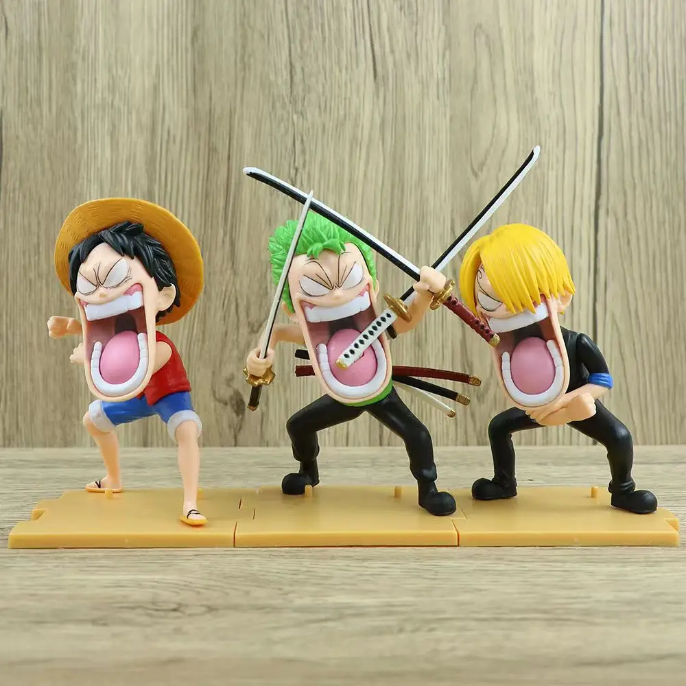 15cm One Piece Anime Figures Three Captains Sanji Monkey D Luffy Roronoa Zoro Action Figure Hungry Trio PVC Model Toys Gifts