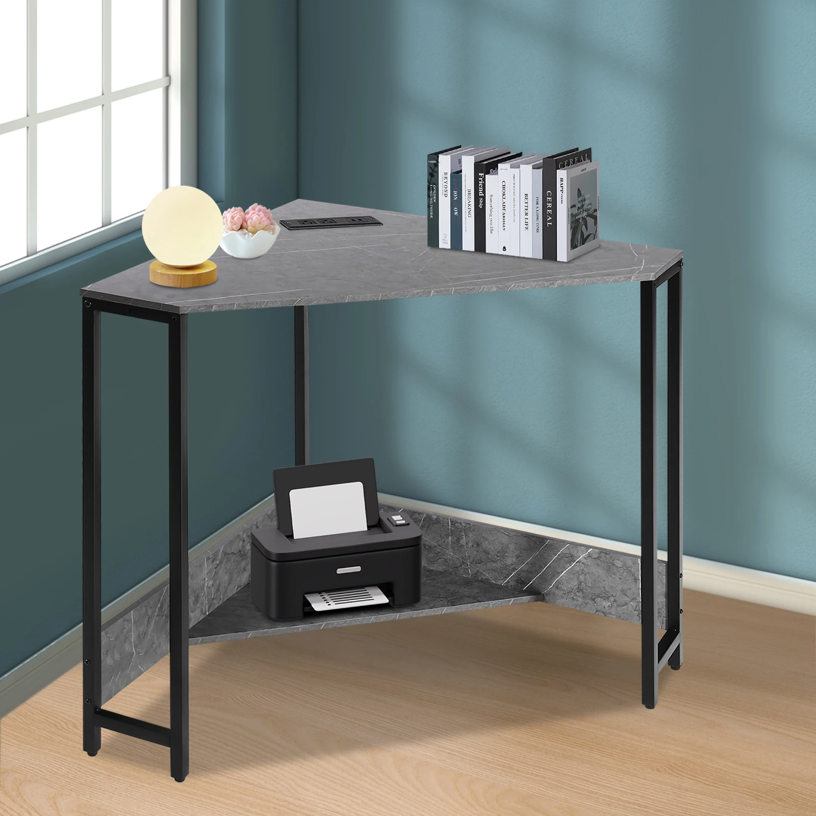 

L-Shaped Corner Computer Desk with Power Outlets Modern USB & Socket Office Desk for Home and Office
