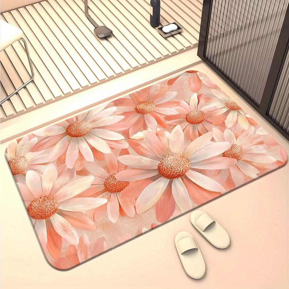 Alfombra de puerta con estampado Floral HD, alfombra antideslizante de microfibra de poliéster, absorbente, lavable a máquina, para dormitorio, sala de estar, entrada, 1 ud.
