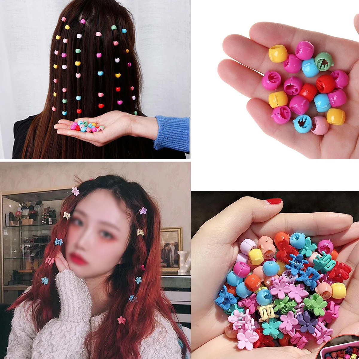 10 Mini Plastic Hair Clips Womens Candy Coloured Beaded Headpieces Suitable for Womens Candy Coloured Girls Beaded Headpieces