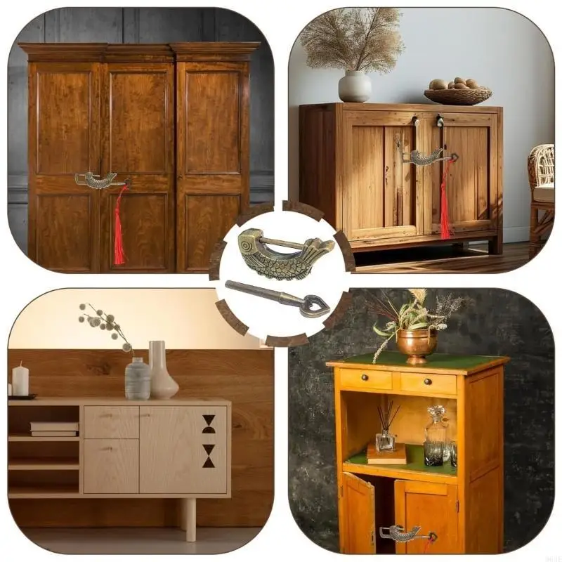 964E 보석 상자를위한 빈티지 생선 형성 자물쇠 청동 고대 자물쇠 목재 여행 가방