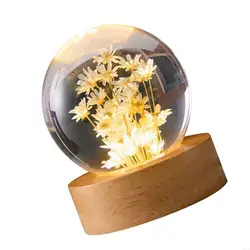 USB Powered Flowers Crystal Ball Lamp Night Lights for Bookshelfs, Windowsill
