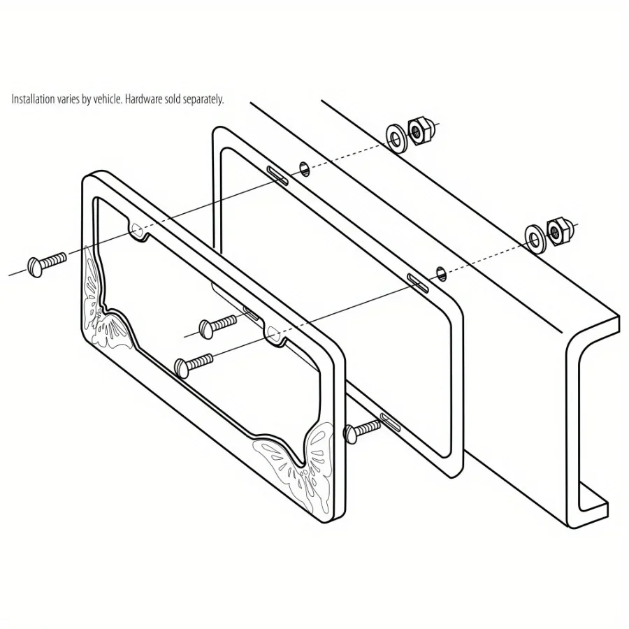 Universal Metal License Plate Frame - Butterfly Style, easy to install, durable, chrome plated, suitable for outdoor conditions.