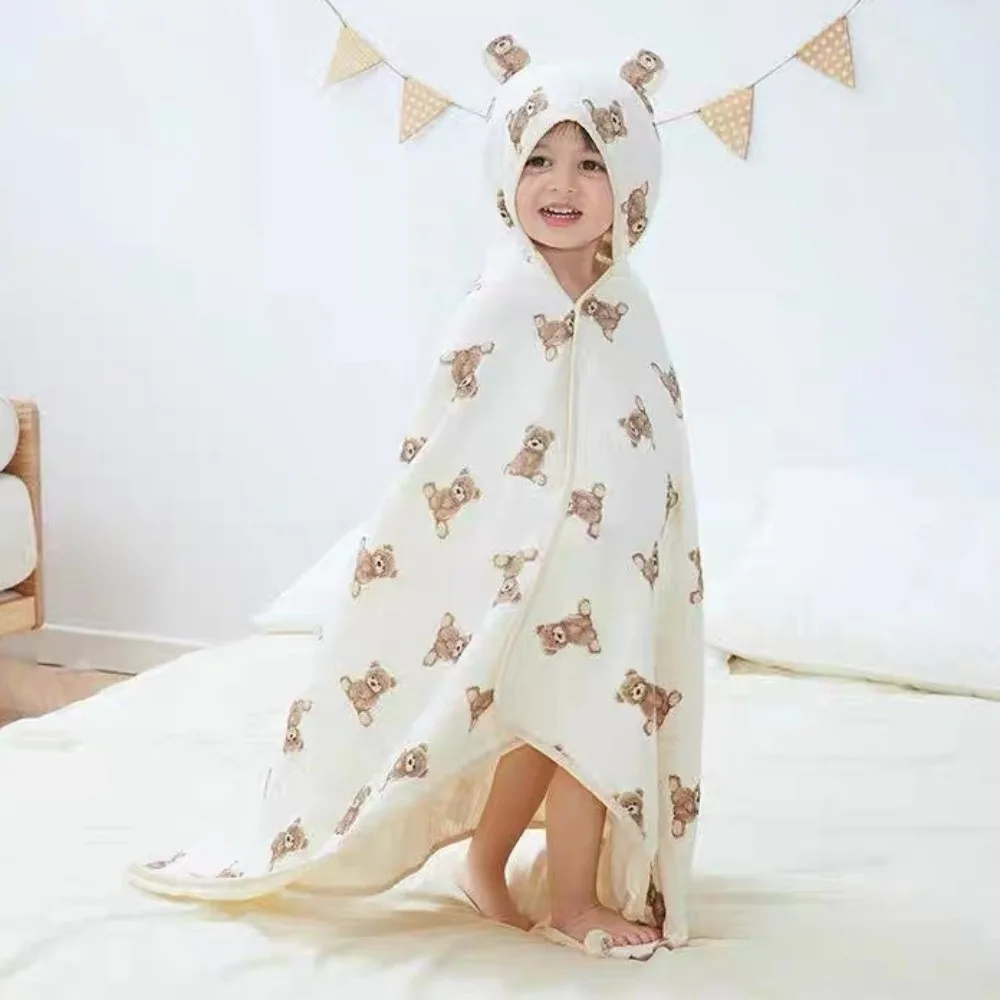 

Теплый детский марлевый банный полотенце с мультяшным принтом, четырехслойный мягкий халат с капюшоном, впитывающий удобный детский халат для ванны