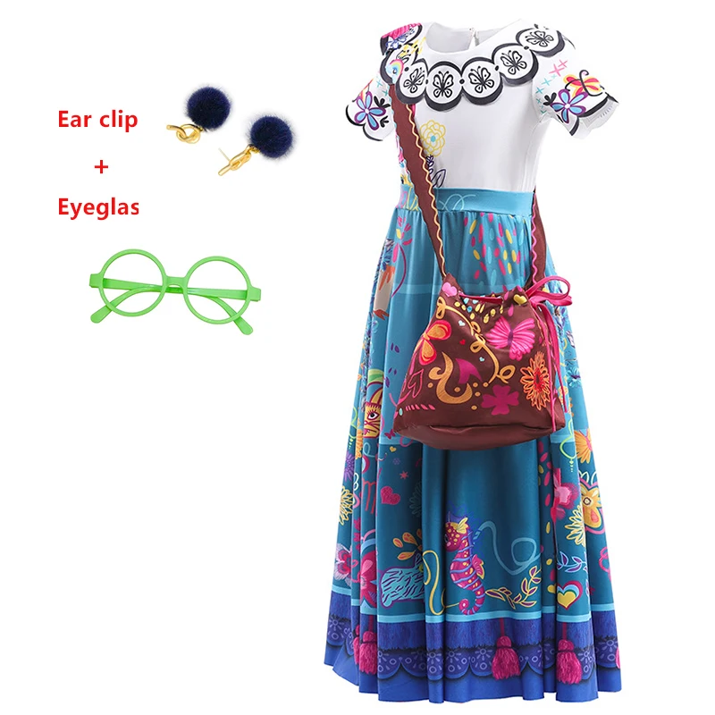 Charm Princess Dress Girls Cosplay Encanto Costume Children Clothes+Bag Suits Mirabel Christmas Carnival Halloween Party Vestido