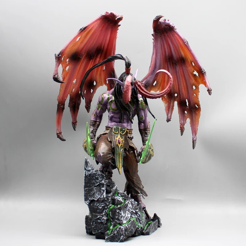 Anime Figure Gk World Of Warcraft Figure Devil Hunter Illidan Model Statue Ornament With Luminous Doll Gift For Kids Room Decor