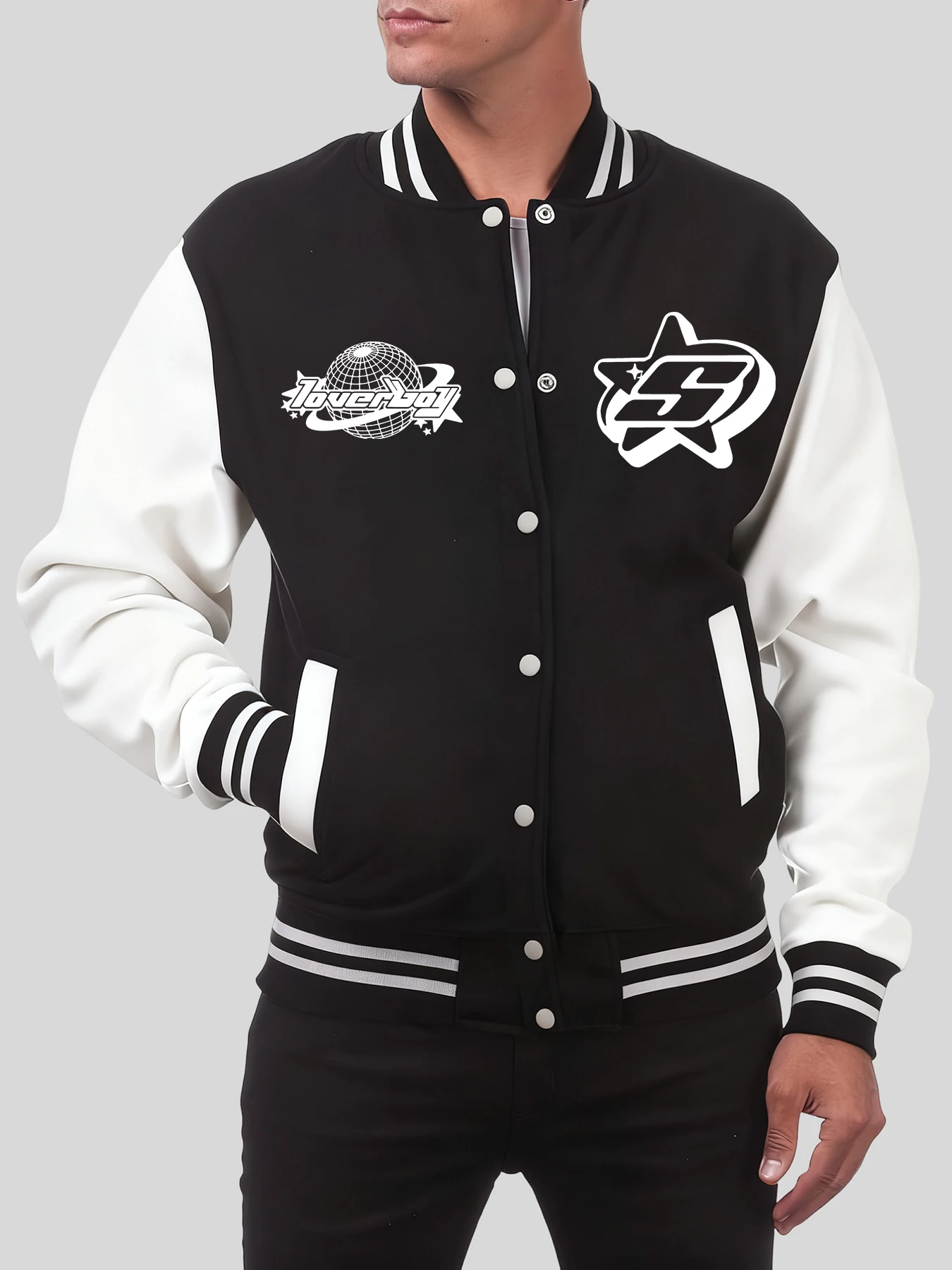 المحيطة مع S الطباعة الرجال زي بيسبول الصوف جيب سترة المتضخم كاريكاتير الشارع الشهير معطف خمر #1