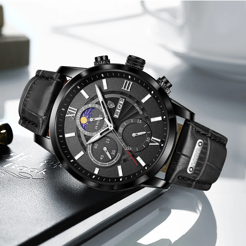 

LIGE Fashion Men's Watches Top Brand Retro Leather Strap Waterproof Luminous Quartz Man Wristwatch Sport Clock Relogio Masculino