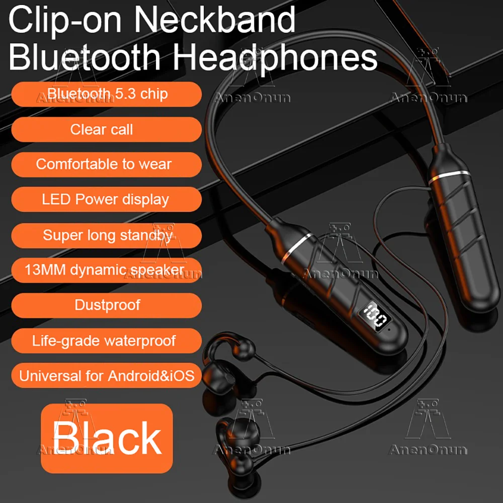 

Neckband Earphones Clip-on High Quality Wireless Bluetooth Headphones 20H Playtime Noise Canceling Waterproof Handsfree Headset