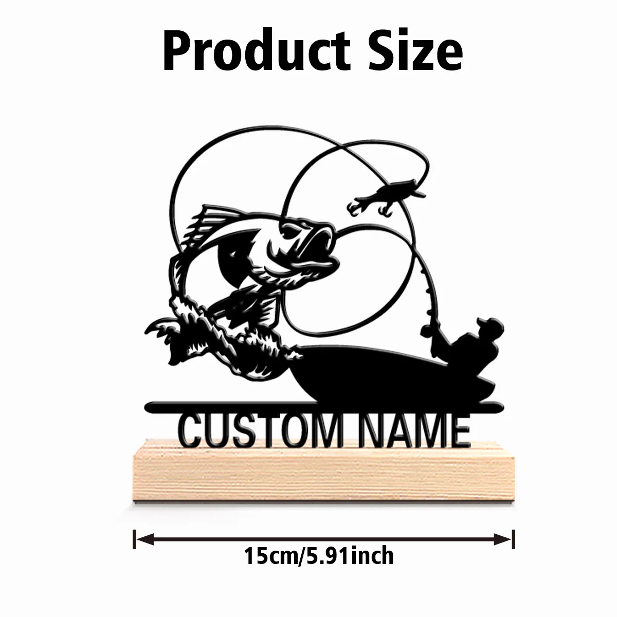 1pc Romantic Personalized Custom Fishing Metal Statues Fishing Enthusiast Gift With Wooden Stand Suitable For Office Bedroom