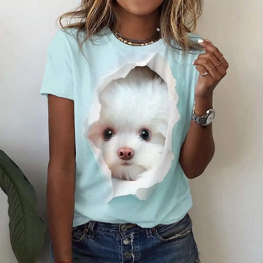 Camisetas con estampado de gato Kawaii en 3d para mujer, camisetas divertidas de moda, Top de manga corta para mujer Y2k, ropa femenina de gran tamaño, camisetas estéticas