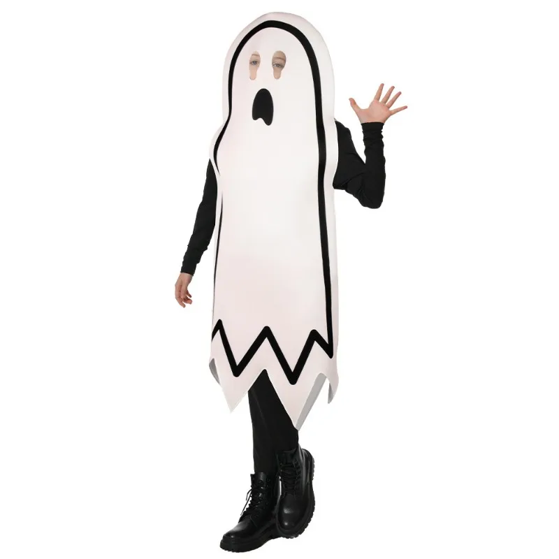 Halloween Scary Ghost Costume White Long Cape Horror Outfits Carnival Party Dress Up Suit Cloak with Ghost Face Kids Adult Robe