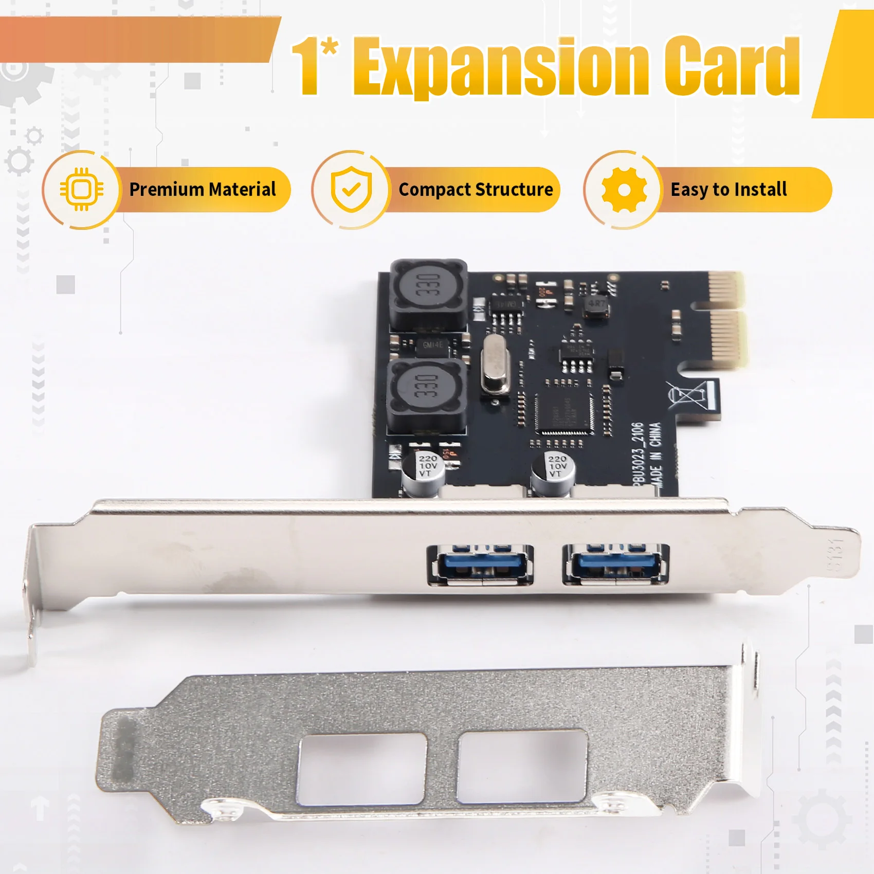 2-Port USB 3.0 Type-A PCIe Expansion Card, PCIe 2.0 X1 Expansion Card, 5Gb PCIe Expansion Card