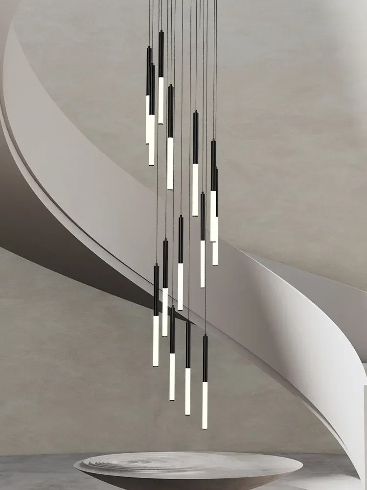 2026 New Led Long Chandelier Modern Golden/black Round Tube Pendant Lights Duplex Stair Living Room Kitchen Ceiling Pendant Lamp